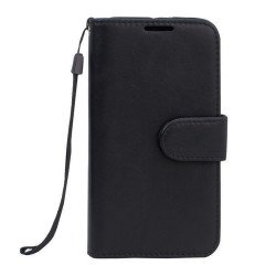 Galaxy S6 Edge Premium Flip Leather Wallet Case with Strap (Black)